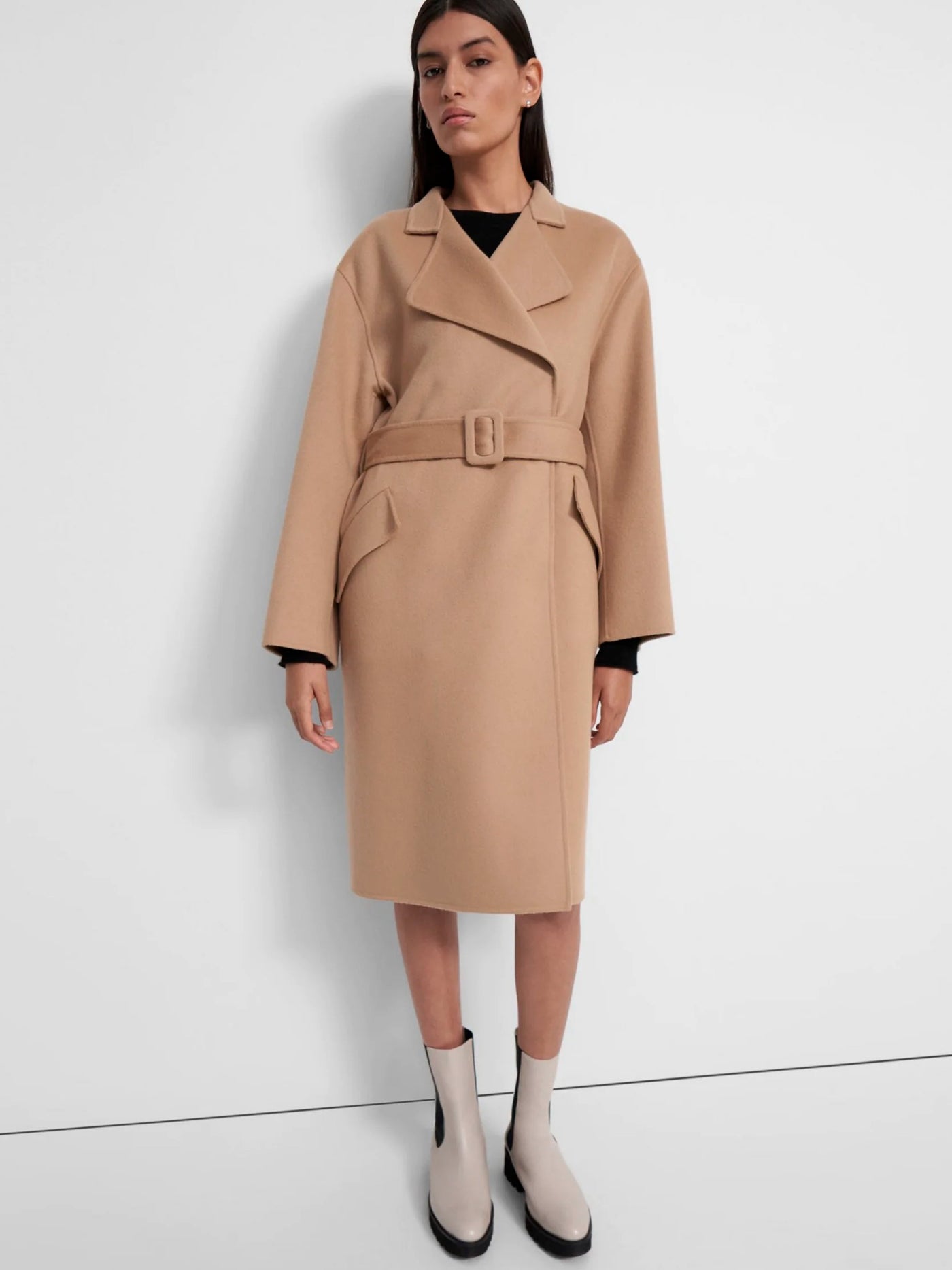 Wool-cashmere trench coat, beige